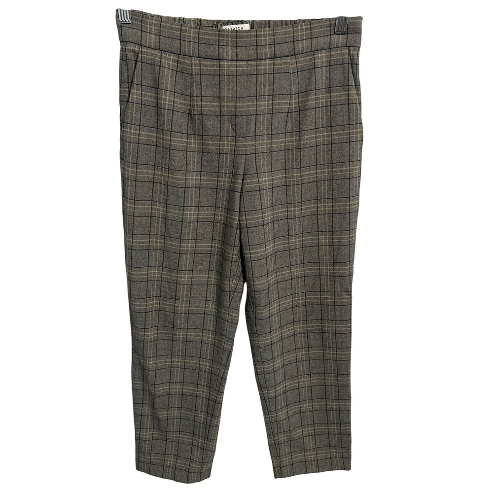 Babaton Atelier Women's Plaid Cropped Dress Pants‎ Elastic Waist Pockets Size 4